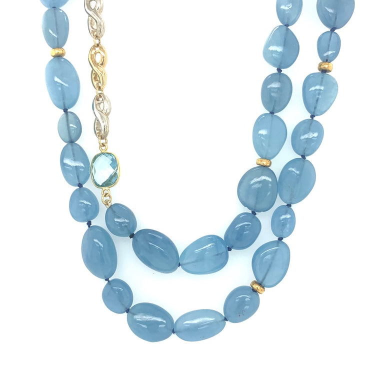 ELLEN HOFFMAN DESIGNS 18K GOLD AND STERLING SILVER AQUAMARINE, BLUE TOPAZ CONTINUOUS INFINITY LINK NECKLACE