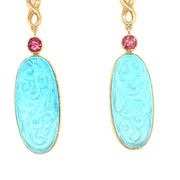 ELLEN HOFFMAN DESIGNS 18K CARVED TURQUOISE, ROSE ZIRCON INFINITY POST EARRINGS