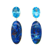 ELLEN HOFFMAN DESIGNS STERLING SILVER SWISS BLUE TOPAZ, BLUEBIRD AZURITE EARRINGS