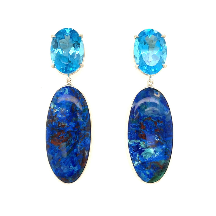 ELLEN HOFFMAN DESIGNS STERLING SILVER SWISS BLUE TOPAZ, BLUEBIRD AZURITE EARRINGS