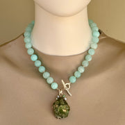 ELLEN HOFFMAN DESIGNS STERLING SILVER PAVE DIAMOND, PARUVIAN BLUE OPAL NECKLACE