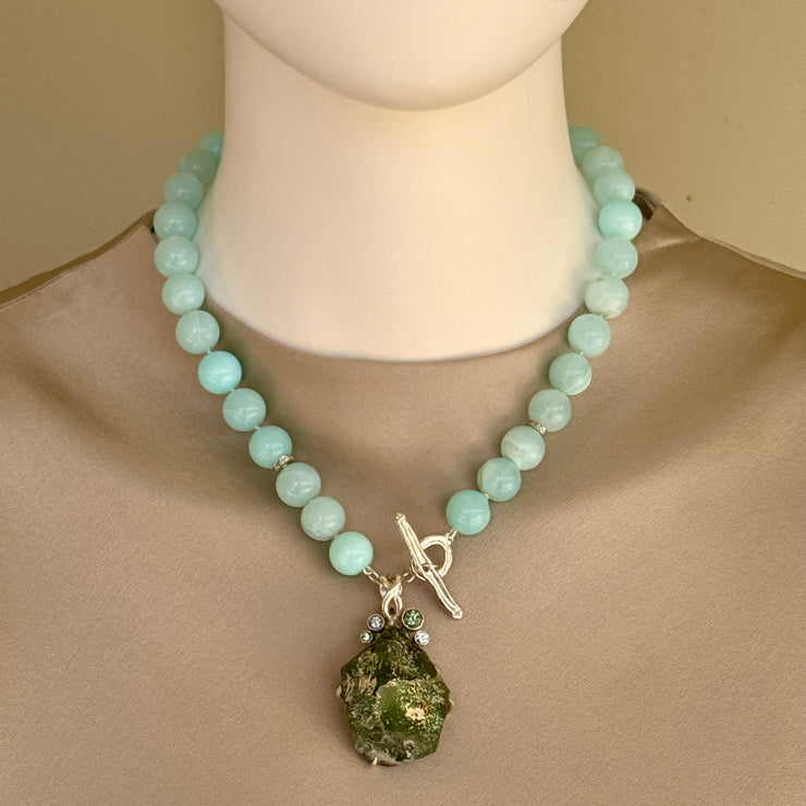 ELLEN HOFFMAN DESIGNS STERLING SILVER PAVE DIAMOND, PARUVIAN BLUE OPAL NECKLACE