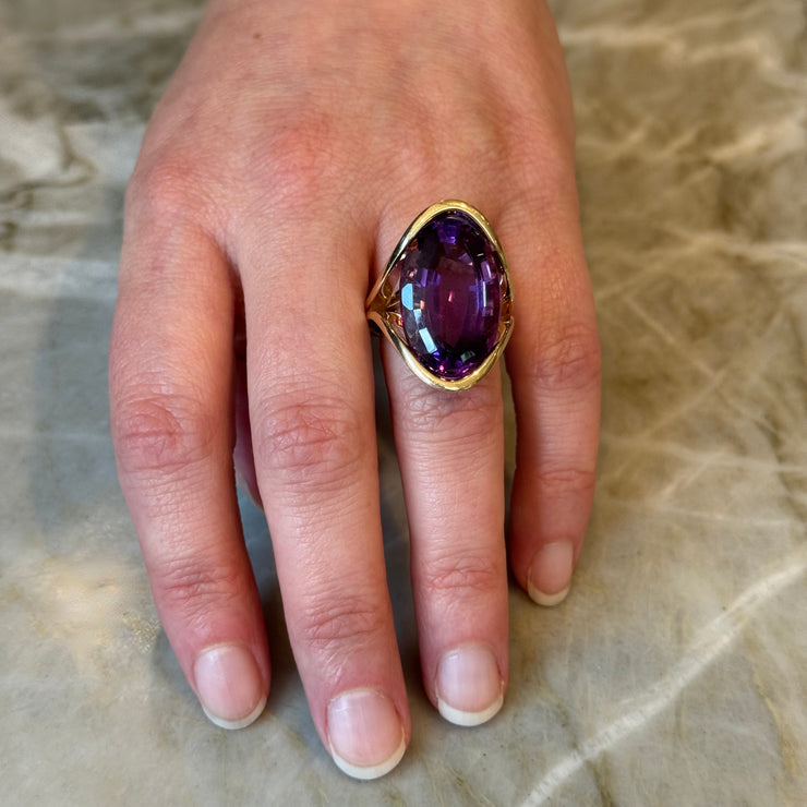 ELLEN HOFFMAN DESIGNS 14K GOLD AMETHYST MID-CENTURY MODERNIST RING