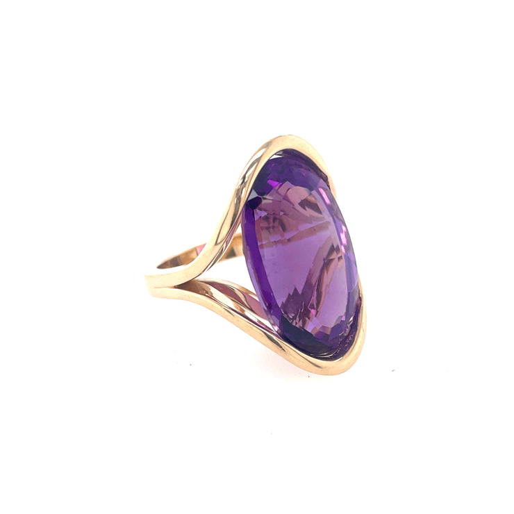 ELLEN HOFFMAN DESIGNS 14K GOLD AMETHYST MID-CENTURY MODERNIST RING