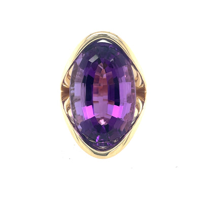 ELLEN HOFFMAN DESIGNS 14K GOLD AMETHYST MID-CENTURY MODERNIST RING