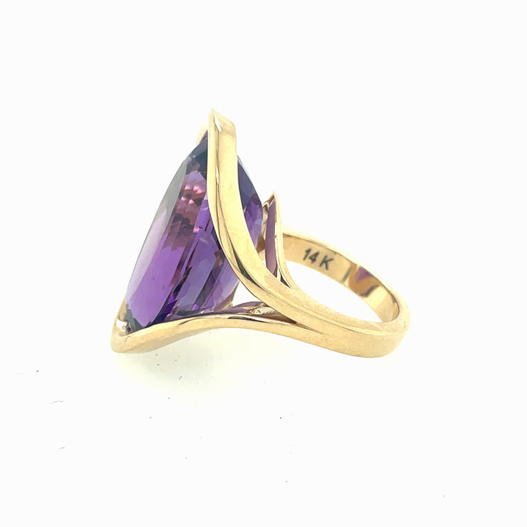 ELLEN HOFFMAN DESIGNS 14K GOLD AMETHYST MID-CENTURY MODERNIST RING