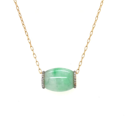 14K GOLD PAVE DIAMOND, JADE PENDANT NECKLACE