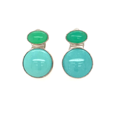 STERLING SILVER  TURQUOISE, CHRYSOPRASE CLIP EARRINGS