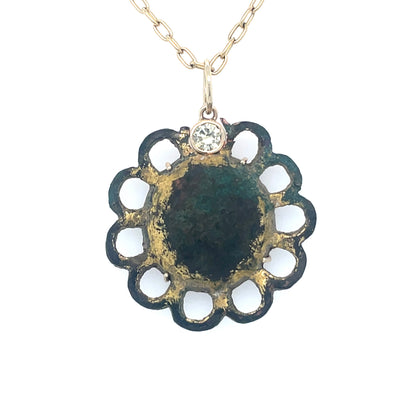 ELLEN HOFFMAN DESIGNS 14K GOLD WHITE SAPPHIRE ANCIENT BRONZE VIKING EMBLEM, CIRCA 1050 AD, PENDANT