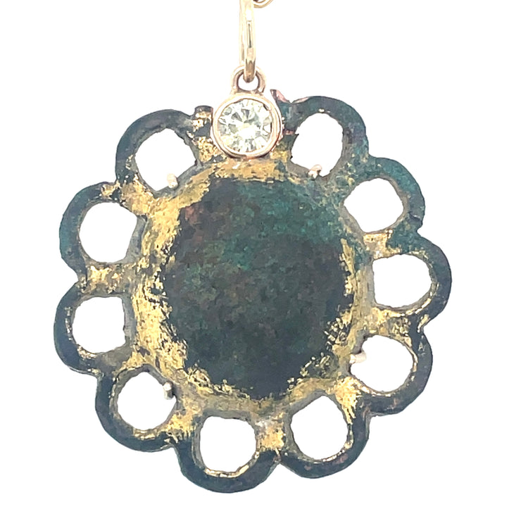 ELLEN HOFFMAN DESIGNS 14K GOLD WHITE SAPPHIRE ANCIENT BRONZE VIKING EMBLEM, CIRCA 1050 AD, PENDANT