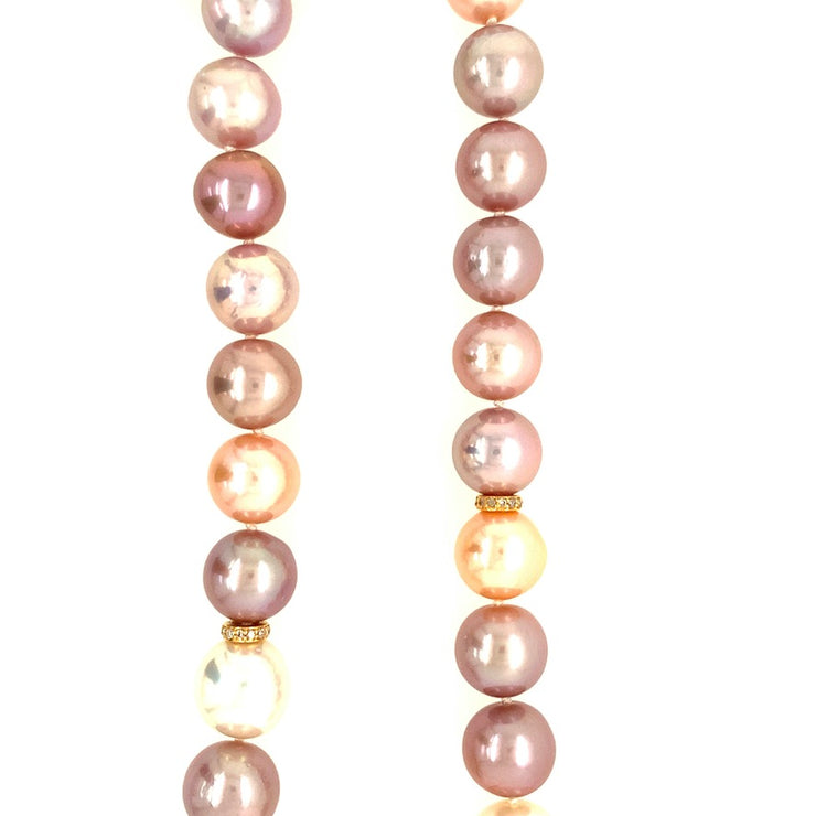 18k Gold Pink to Purple Off-Round Ming Pearl, Pave Diamond Necklace