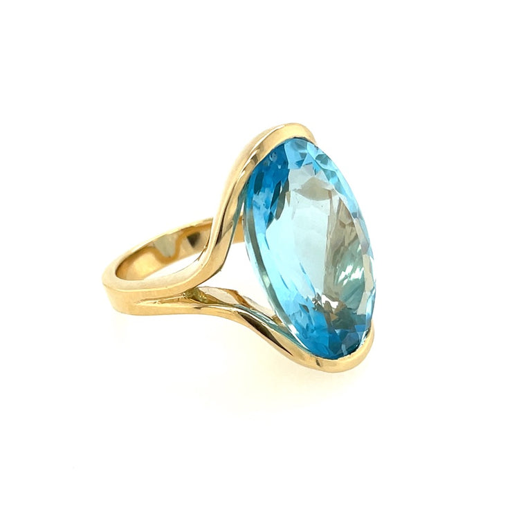18k Gold Blue Topaz Mid-Century Modernist Ring