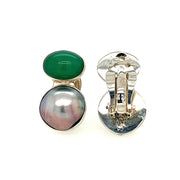 ELLEN HOFFMAN DESIGNS STERLING SILVER CHRYSOPRASE AND SILVER MABE PEARL CLIP-ON EARRINGS